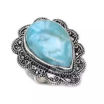 Кольцо из серебра 925 пробы с драгоценным камнем Republic Larimar, размер 8,5 K8u80
