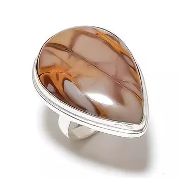 Кольцо из серебра 925 пробы с натуральным драгоценным камнем яшмой, размер 10, h9w54