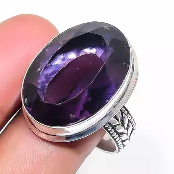 Кольцо из серебра 925 пробы с натуральным аметистом, размер 10, ручная работа C8q33