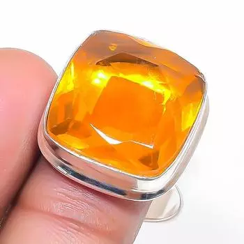 Кольцо из серебра 925 пробы с натуральным цитрином, размер 10, ручная работа V7B75