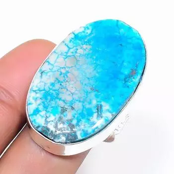 Кольцо из серебра 925 пробы с натуральным тибетским бирюзовым камнем, размер 6 O4r62