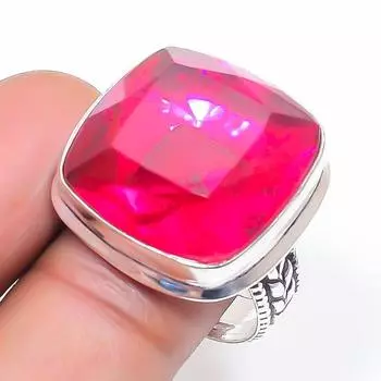 Кольцо из серебра 925 пробы с натуральным мозамбикским гранатом, размер 7 e0Q54