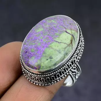 Кольцо из серебра 925 пробы с драгоценным камнем пурпурит ручной работы, размер 7,5 E8U06