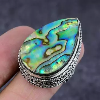 Кольцо из серебра 925 пробы с драгоценным камнем в виде ракушки абалон, размер 6 y5M59