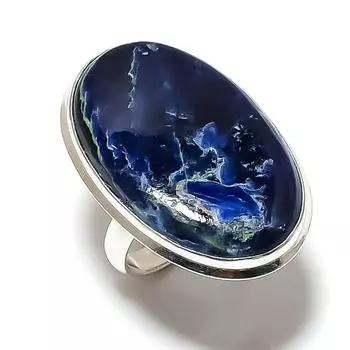 Кольцо из серебра 925 пробы с натуральным содалитом, размер 7, G5N39