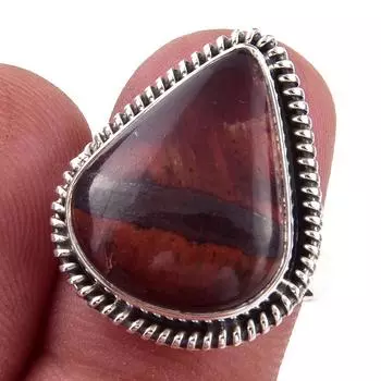 Кольцо из серебра 925 пробы с натуральным красным железным тигровым глазом ручной работы S.7 u7I97