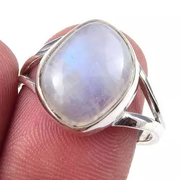 Кольцо из серебра 925 пробы с натуральным радужным лунным камнем ручной работы, размер 8 U0D37