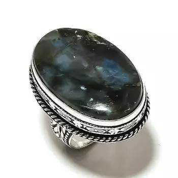 Кольцо из серебра 925 пробы с натуральным лабрадоритом, размер 10, A4C93