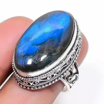 Кольцо из серебра 925 пробы с натуральным лабрадоритом, размер 6,5 S1e70