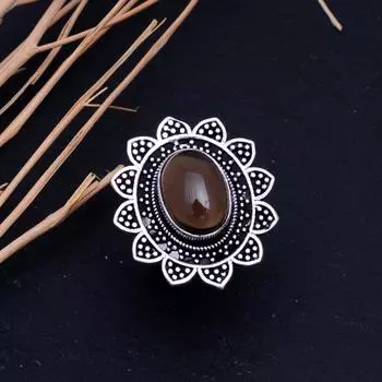 Кольцо из серебра 925 пробы с натуральным дымчатым кварцем, размер 9, S7y24