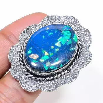 Кольцо из серебра 925 пробы с натуральным синим опалом и тремя камнями, размер 9 Y2y59