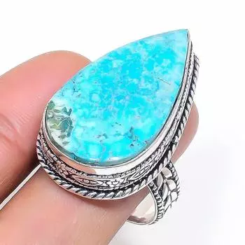 Кольцо из серебра 925 пробы с натуральным тибетским бирюзовым камнем, размер 9 B2W41