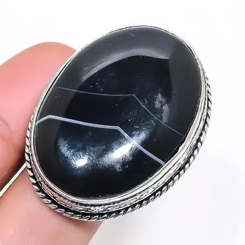 Кольцо из серебра 925 пробы с натуральным полосчатым агатом, размер 10 t7a31