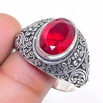 Кольцо из серебра 925 пробы с натуральным мозамбикским гранатом, размер 12 d5v42