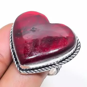 Кольцо из серебра 925 пробы с натуральным красным лабрадоритом, размер 7,5 r8Q89