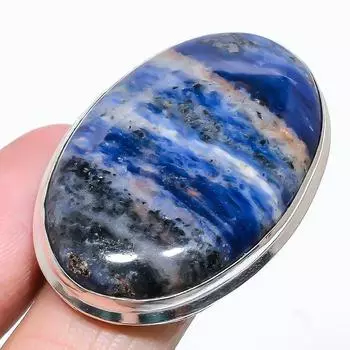 Кольцо из серебра 925 пробы с драгоценным камнем содалит, размер 8, p7Q16