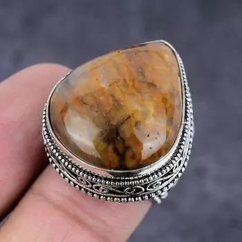 Кольцо из серебра 925 пробы с драгоценным камнем Plume Agate, размер 10 F4V75