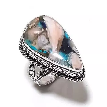 Кольцо из серебра 925 пробы с натуральным колючим камнем-устрицей, размер 10 K5V46