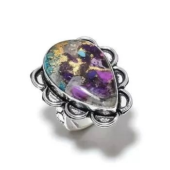 Кольцо из серебра 925 пробы с натуральным колючим камнем-устрицей, размер 6, k7j79