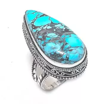 Кольцо из серебра 925 пробы с тибетским бирюзовым камнем, размер 8, n0n82