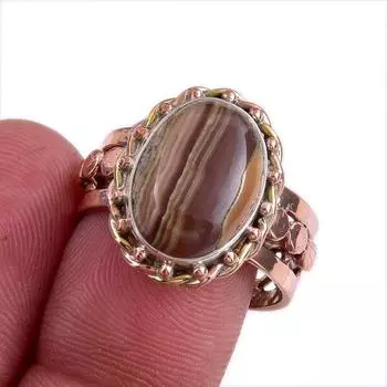 Кольцо из серебра 925 пробы с натуральным медовым родохрозитом и двухцветным драгоценным камнем S.8.5 z7Q65