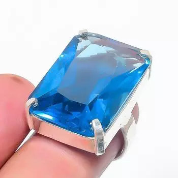 Кольцо из серебра 925 пробы с натуральным голубым топазом, размер 4 C3f69