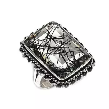 Кольцо из серебра 925 пробы с черным рутиловым камнем, размер 7, M3m09