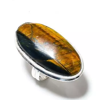 Кольцо из серебра 925 пробы с драгоценным камнем тигровый глаз, размер 7, B7F38