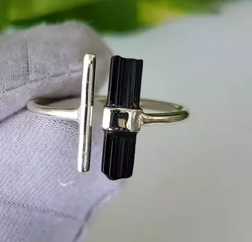 Кольцо из серебра 925 пробы с натуральным черным турмалином, рождественский подарок 8 US