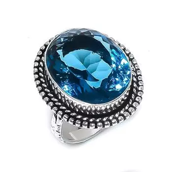 Кольцо из серебра 925 пробы с натуральным голубым топазом, размер 9 n1Q86