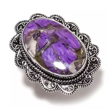 Кольцо из серебра 925 пробы с драгоценным камнем чароит, размер 7,5 r5q56