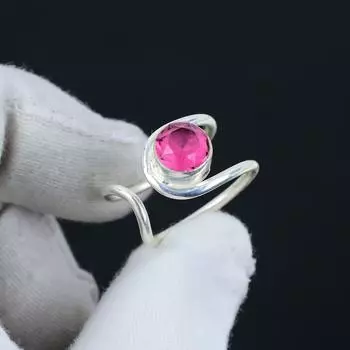 Кольцо из серебра 925 пробы с розовым кунцитом, регулируемое — подходит для размеров США от 6 до 10 — украшения ручной работы в стиле бохо для женщин и мужчин, подарки на День святого Валентина Adjustable розовый