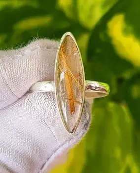 Кольцо из серебра 925 пробы с натуральным драгоценным камнем золотистый рутил, размер 7,5, подарочный A23 7.5 US