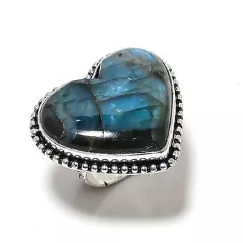 Кольцо из серебра 925 пробы с натуральным лабрадоритом, размер 8,5 T3o36