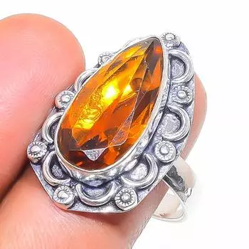 Кольцо из серебра 925 пробы с натуральным цитрином, размер 9, o6d01