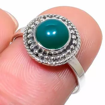 Кольцо из серебра 925 пробы с натуральным зеленым драгоценным камнем онекс ручной работы S.7 Y0U45