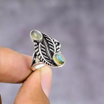 Кольцо из серебра 925 пробы с натуральным лабрадоритом, размер 5, M2h57