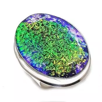 Кольцо из серебра 925 пробы с натуральным зеленым опалом и тремя камнями, размер 8 M9E06