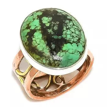 Кольцо из серебра 925 пробы с натуральной тибетской бирюзой в двух тонах S.6.5 t6T39