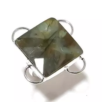 Кольцо из серебра 925 пробы с натуральным лабрадоритом, размер 6, n9u80