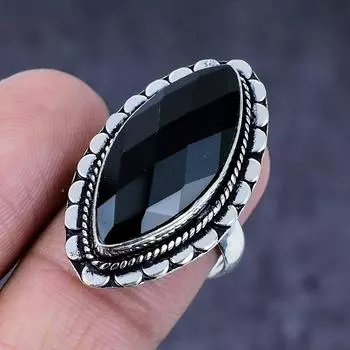 Кольцо из серебра 925 пробы с черным драгоценным камнем шпинель ручной работы, размер 8 a2l22