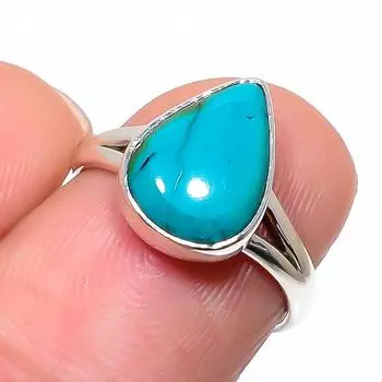 Кольцо из серебра 925 пробы с натуральным драгоценным камнем хризоколла ручной работы S.6 m4C46