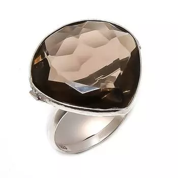 Кольцо из серебра 925 пробы с натуральным дымчатым топазом, размер 8,5 I7Z26