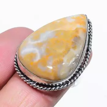 Кольцо из серебра 925 пробы с драгоценным камнем из ископаемого коралла, размер 7 Z7A86