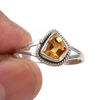 Кольцо из серебра 925 пробы с натуральным цитрином, размер 7,5, C6f59