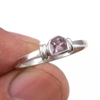 Кольцо из серебра 925 пробы с натуральным розовым аметистом и драгоценным камнем ручной работы S.7 p2l25