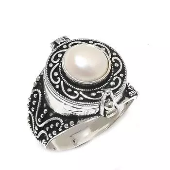 Кольцо из серебра 925 пробы с натуральным жемчугом, размер 11, U8V32