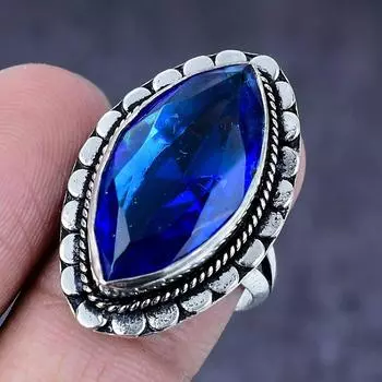 Кольцо из серебра 925 пробы с натуральным лондонским голубым топазом ручной работы, размер 9 g4k69