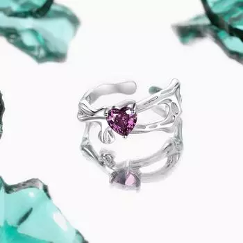 Кольцо из серебра 925 пробы с фиолетовым цирконием в форме сердца, нейтрального дизайна, с роскошным светлым дизайном и высоким качеством, женское кольцо Opening is adjustable