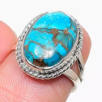Кольцо из серебра 925 пробы с натуральным бирюзовым медным камнем S.6 R0D58
